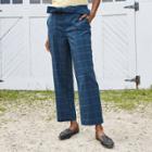 Women's Plaid Tie Waist Straight Pants - A New Day Blue