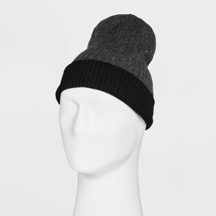 Men's Reversible Mixed Rib Beanie - Goodfellow & Co Charcoal Gray
