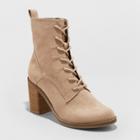 Women's Persia Microsuede Lace Up Heeled Fashion Bootie - Universal Thread Taupe (brown) 9w,