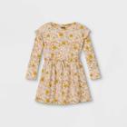 Toddler Girls' Ribbed Floral Long Sleeve Dress - Art Class Pink/gold