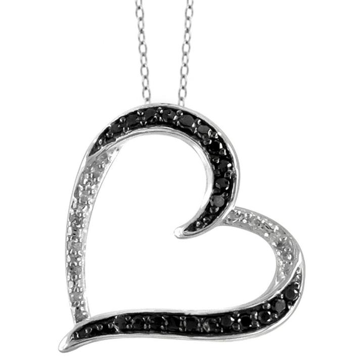 Distributed By Target 1/10 Ct. T.w. Round-cut Black And White Diamond Pave Set Heart Pendant - White