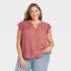 Women's Plus Size Ruffle Short Sleeve Button-front Top - Knox Rose Red Floral