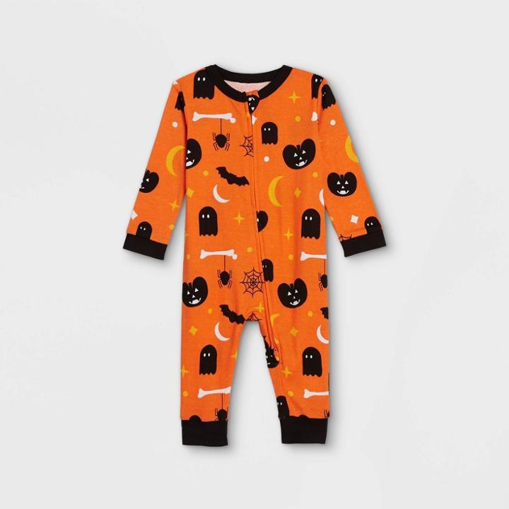 No Brand Baby Halloween Spooky Print Matching Family Union Suit - Orange