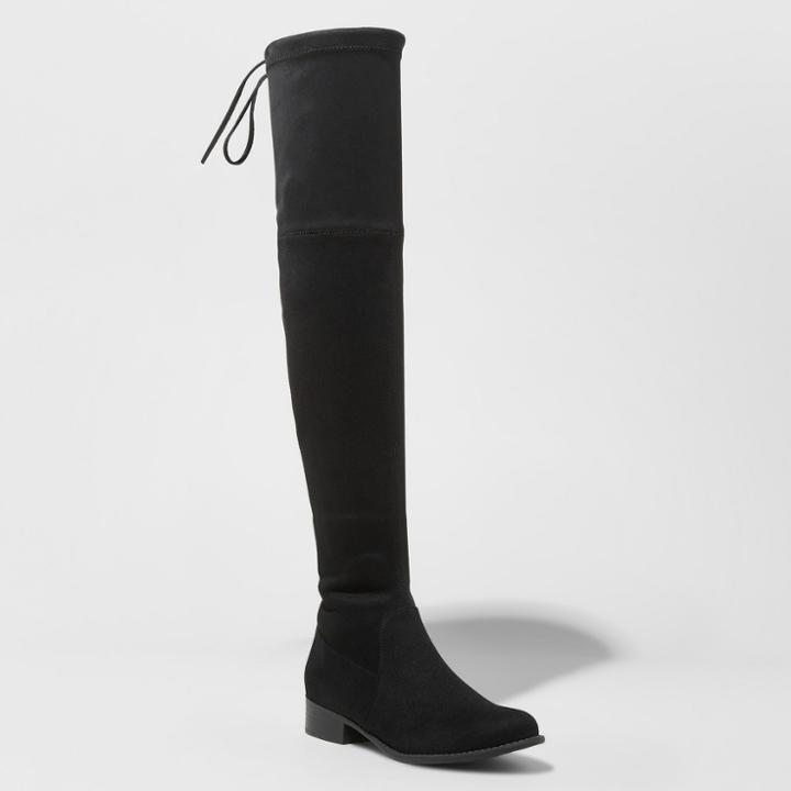 Women's Sidney Wide Width Over The Knee Sock Boots - A New Day Black 5.5w,