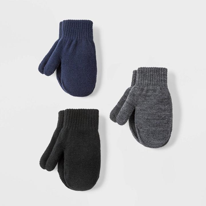 Toddler 3pk Magic Mittens - Cat & Jack Gray/navy/black