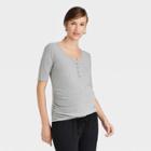 Short Sleeve Ribbed Henley Maternity Shirt - Isabel Maternity By Ingrid & Isabel Heather Gray
