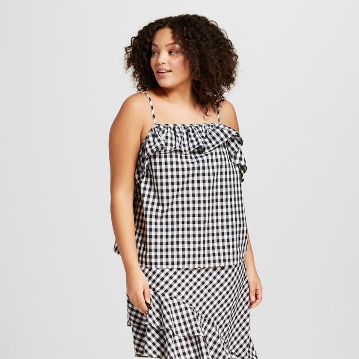 Women's Plus Size Gingham Ruffle Cami - A New Day Black
