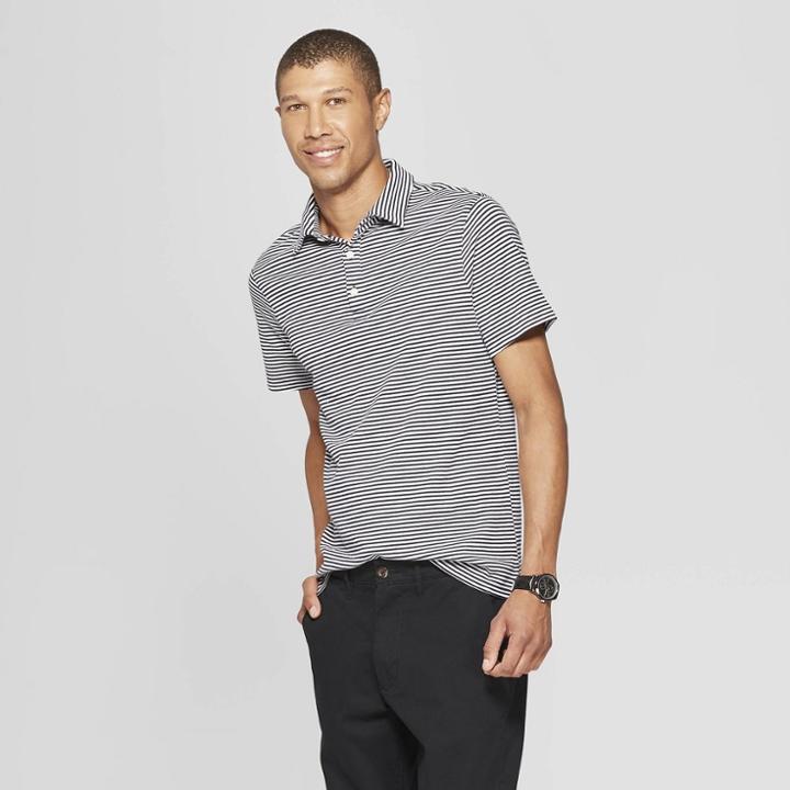 Men's Striped Standard Fit Short Sleeve Elevated Ultra-soft Polo Shirt - Goodfellow & Co White