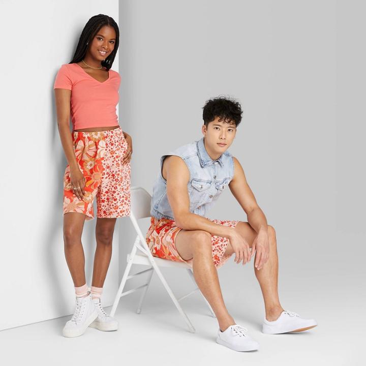 High-rise Fleece Bermuda Shorts - Wild Fable Orange Floral