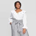 Women's Plus Size Shoulder Long Sleeve V-neck Blouse - Who What Wear White