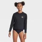 Girls' Wave Long Sleeve Rash Guard Swim Top - Art Class Black