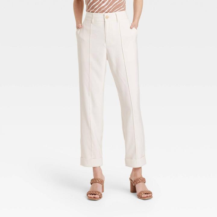 Women's High-rise Slim Fit Effortless Pintuck Ankle Pants - A New Day Off-white