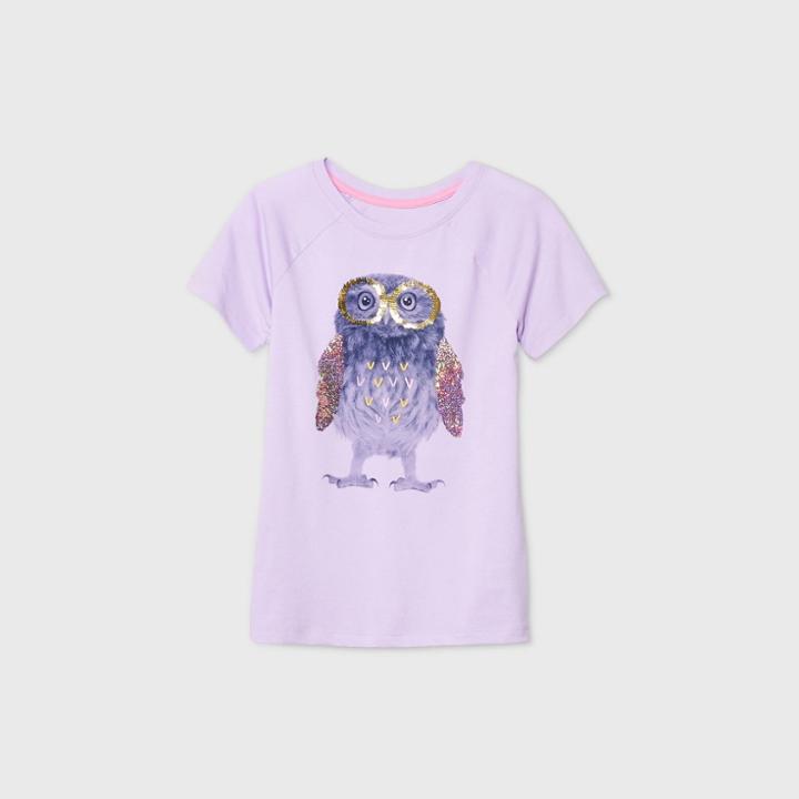 Girls' Short Sleeve Flip Sequin Owl T-shirt - Cat & Jack Violet