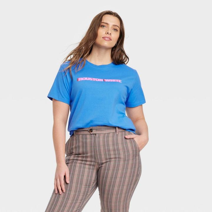 Houston White Adult Plus Size Short Sleeve Graphic T-shirt - Blue/pink