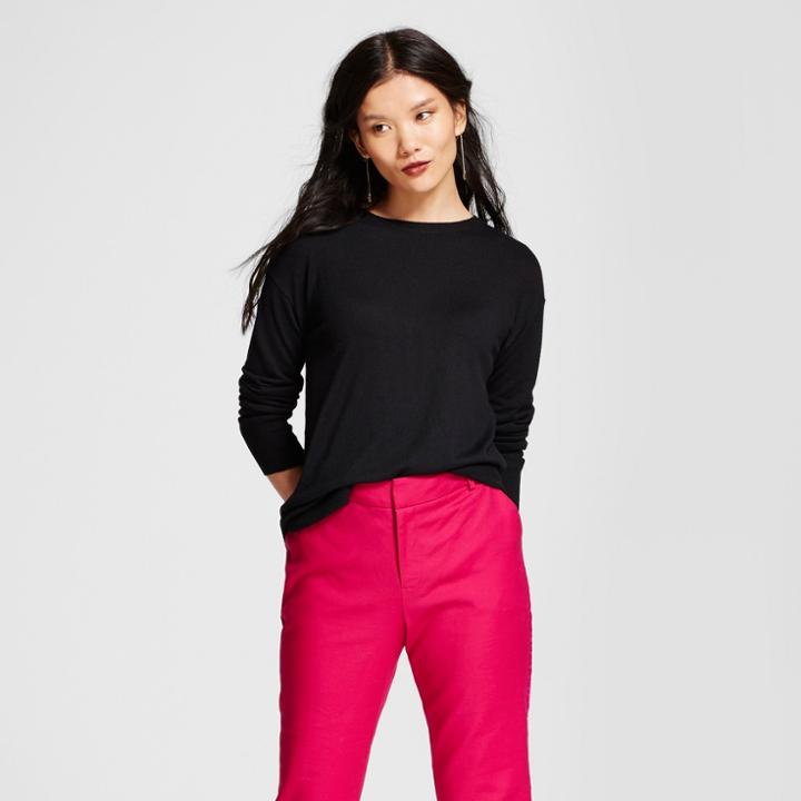 Women's Crew Neck Luxe Any Day Pullover - A New Day Black