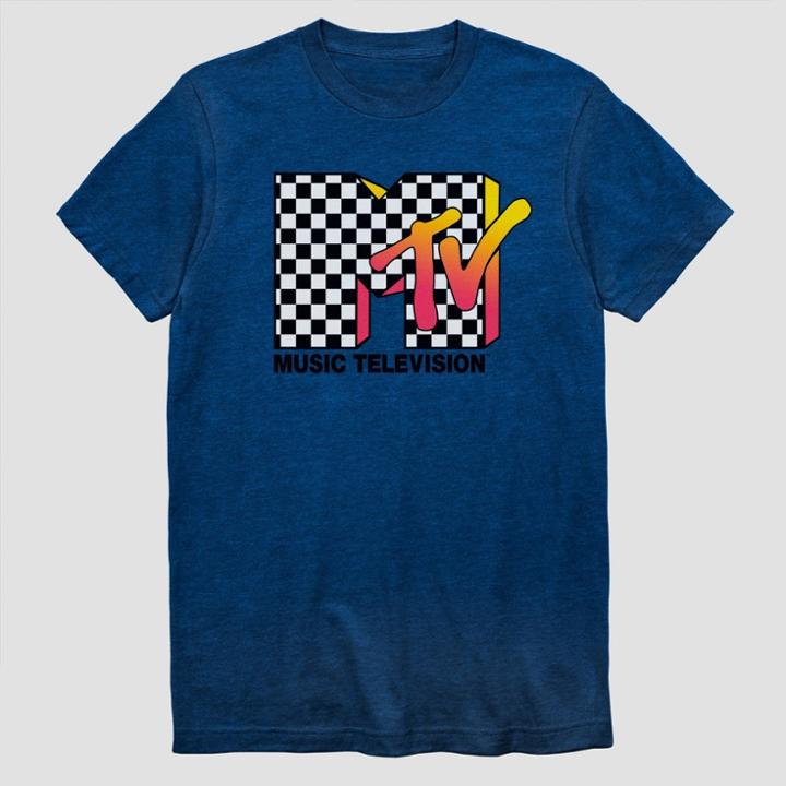 Boys' Mtv Checker Gradient Short Sleeve T-shirt -dark Blue
