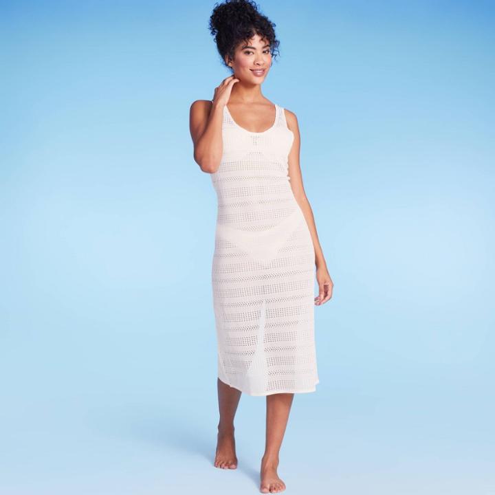 Women's Crochet Cover Up Midi Dress - Shade & Shore Off-white