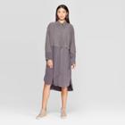 Women's Long Sleeve Relaxed Fit Collared Midi Shirtdress - Prologue Gray M, Women's,