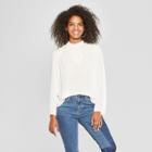 Women's Long Sleeve Woven Top With Lace Neck - Xhilaration Natural