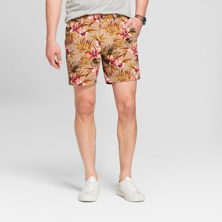 Men's 7 Floral Linden Flat Front Shorts - Goodfellow & Co Multi Floral 30, Desert Wood