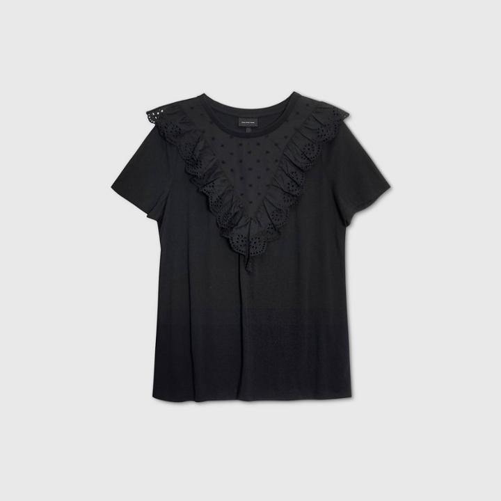 Women's Short Sleeve Boat Neck Eyelet T-shirt - Who What Wear Black