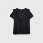 Women's Short Sleeve Boat Neck Eyelet T-shirt - Who What Wear Black