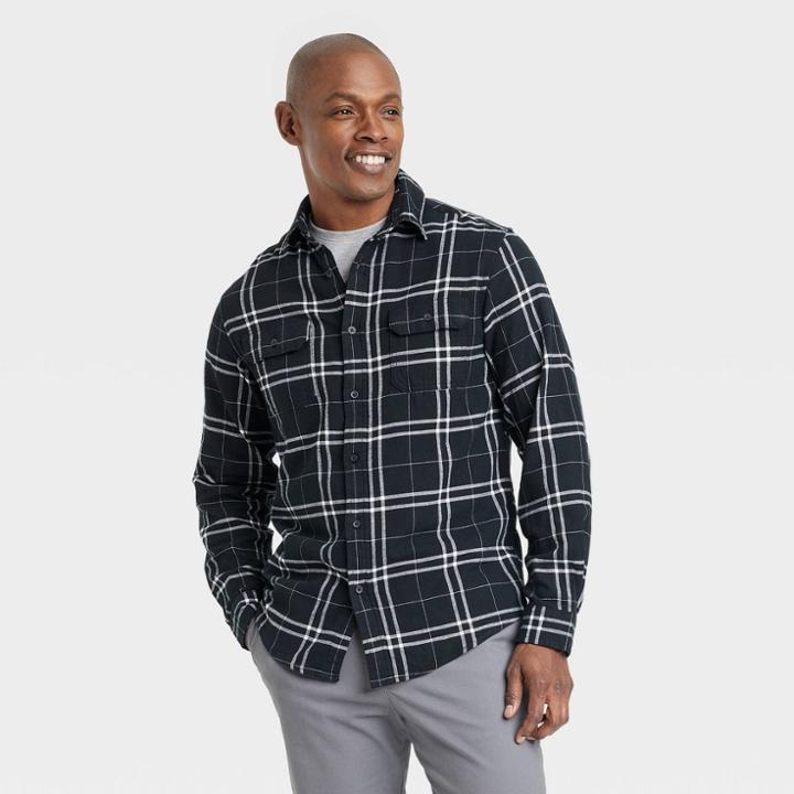 Men's Midweight Flannel Button-down Shirt - Goodfellow & Co Black