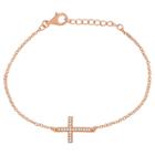 Journee Collection 1/5 Ct. T.w. Round-cut Cz Cross Accent Pave Set Bracelet In Sterling Silver - Rose Gold, Girl's