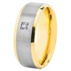 West Coast Jewelry Men's Titanium Gold-plated Satin Finish Cubic Zirconia Ring,