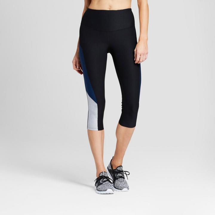 Women's Freedom High-waist Heather Blocked Capri Leggings - C9 Champion Black/winter River Blue Heather