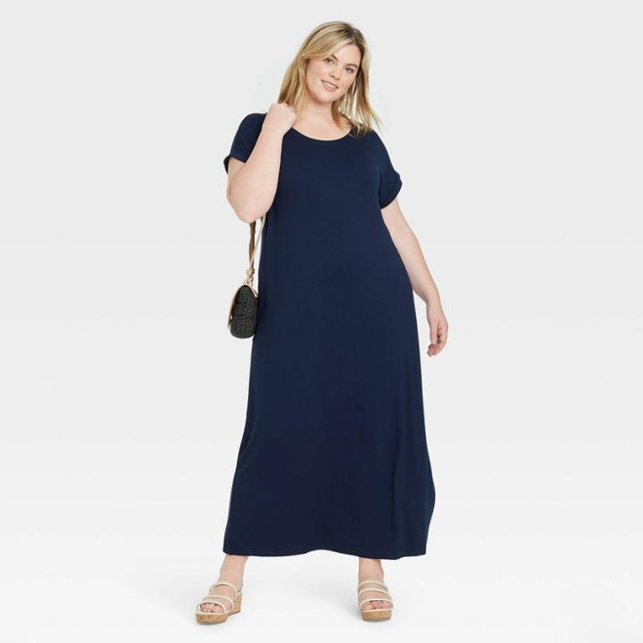 Women's Plus Size Short Sleeve Knit Dress - Ava & Viv Navy X, Blue