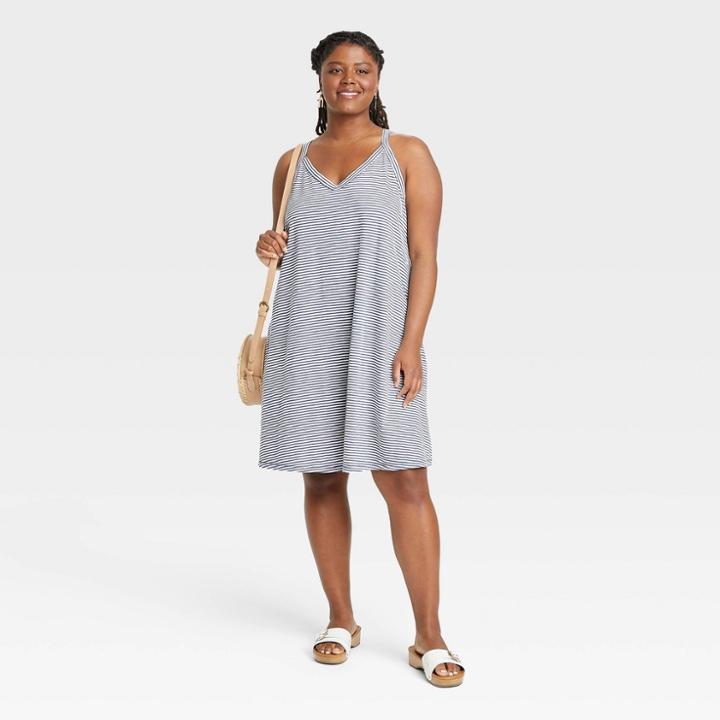Women's Plus Size Razor Back Knit Tank Dress - Universal Thread Navy Blue