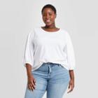 Women's Plus Size 3/4 Puff Sleeve Blouse - Ava & Viv White X