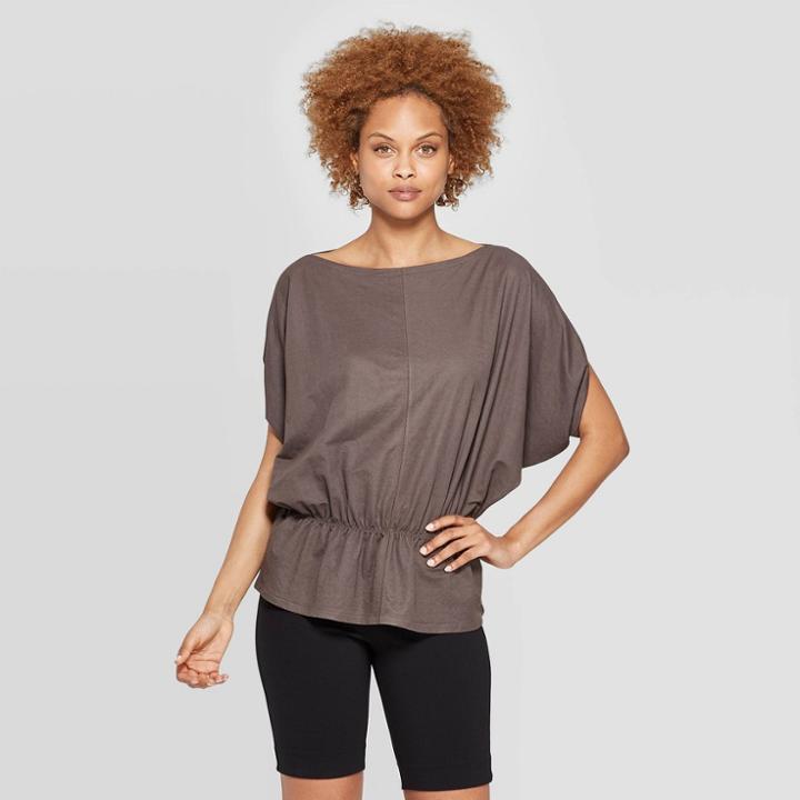Women's Batwing Elbow Sleeve Boat Neck Top - Prologue Gray