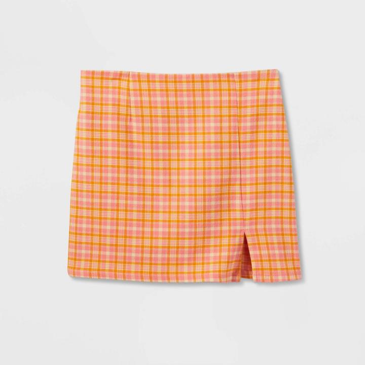Girls' Notch-front Skirt - Art Class Pink/orange Plaid