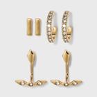 Small Huggie Hoop Bar Stud Earring Set 3pc - A New Day Gold