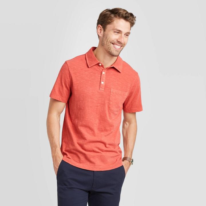 Men's Standard Fit Short Sleeve Polo Jersey Shirt - Goodfellow & Co Rust M, Men's, Size: