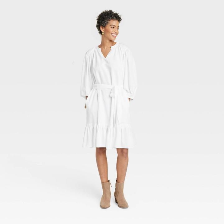 Women's 3/4 Sleeve A-line Dress - Knox Rose White