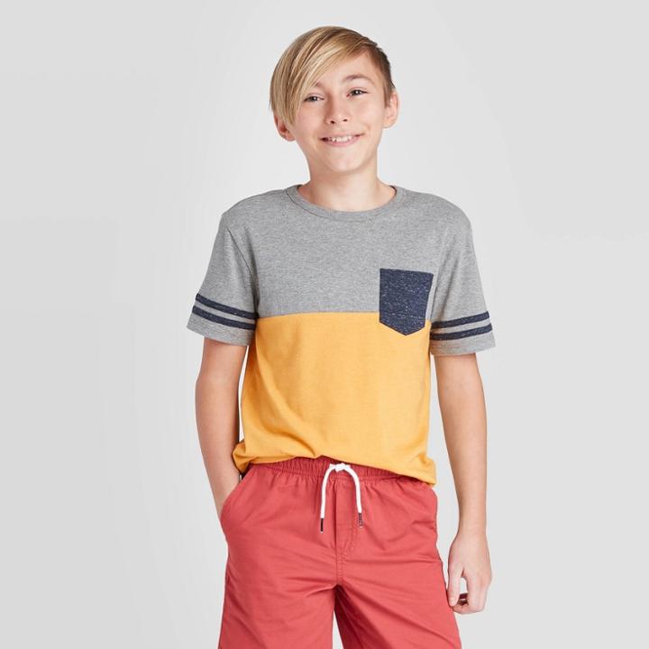 Boys' Stripe T-shirt - Cat & Jack Gray/yellow/navy