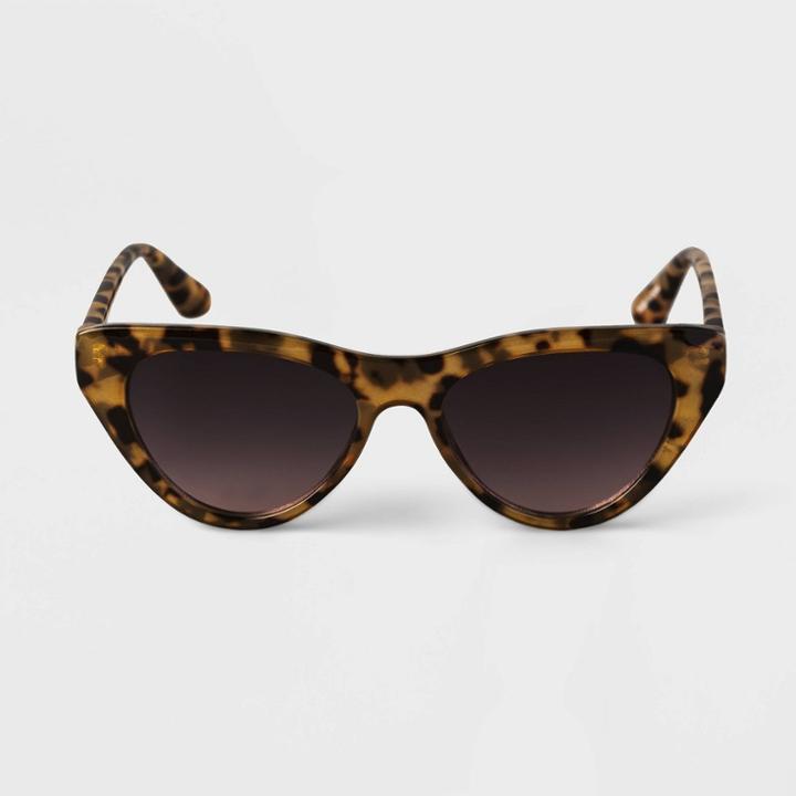 Women's Tortoise Print Cateye Sunglasses - A New Day Brown