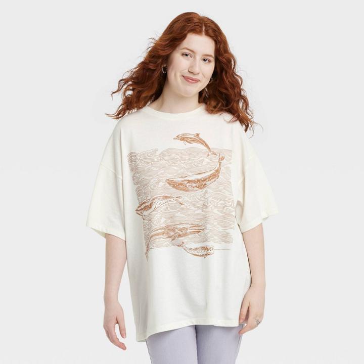 Iml Women's Earth Day Whales Short Sleeve Graphic T-shirt - Cream