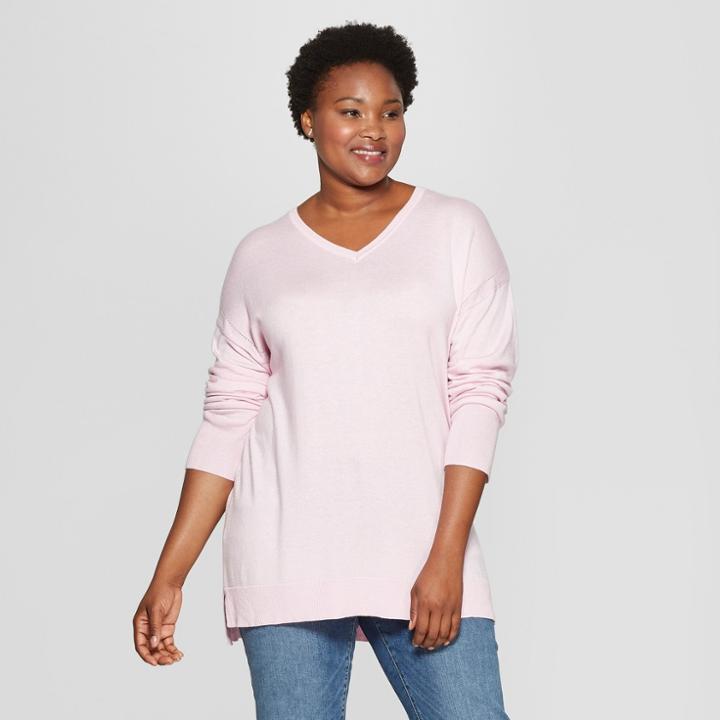 Women's Plus Size Long Sleeve Pullover - Ava & Viv Pink