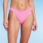 Women's Ribbed Scoop Front High Leg Cheeky Bikini Bottom - Wild Fable Pink X