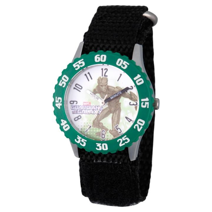 Disney Boys' Marvel Guardians Of The Galaxy Evergreen Groot Stainless Steel Time Teacher Watch - Black