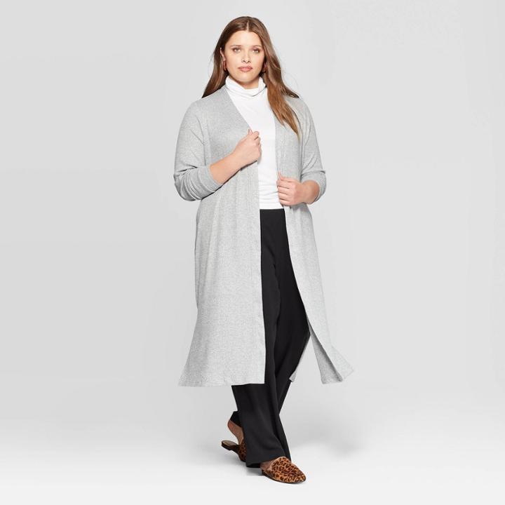 Women's Plus Size Long Sleeve Open Layering T-shirt - A New Day Gray Heather 1x, Size: