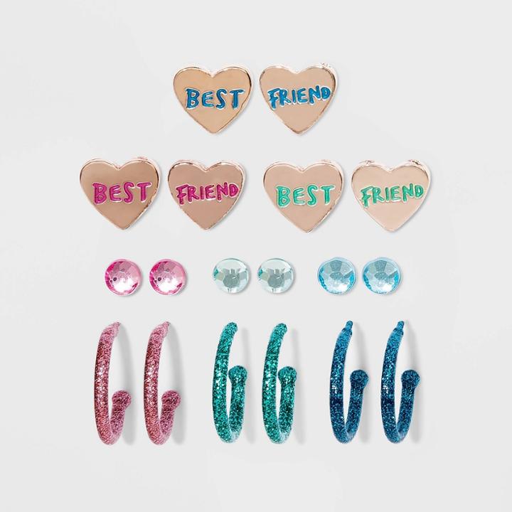 Girls' 9pk Heart Best Friend Earring Set - Cat & Jack
