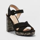 Women's Fiona Glitter Satin Crossband Platform Quarter Strap Sandal - A New Day Black