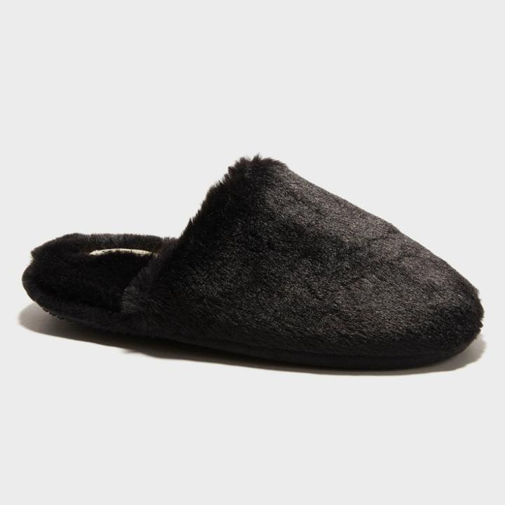 Women's Dluxe By Dearfoams Pile Scuff Slippers - Black