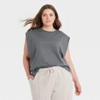 Women's Plus Size Exaggerated Shoulder Tank Top - A New Day Gray