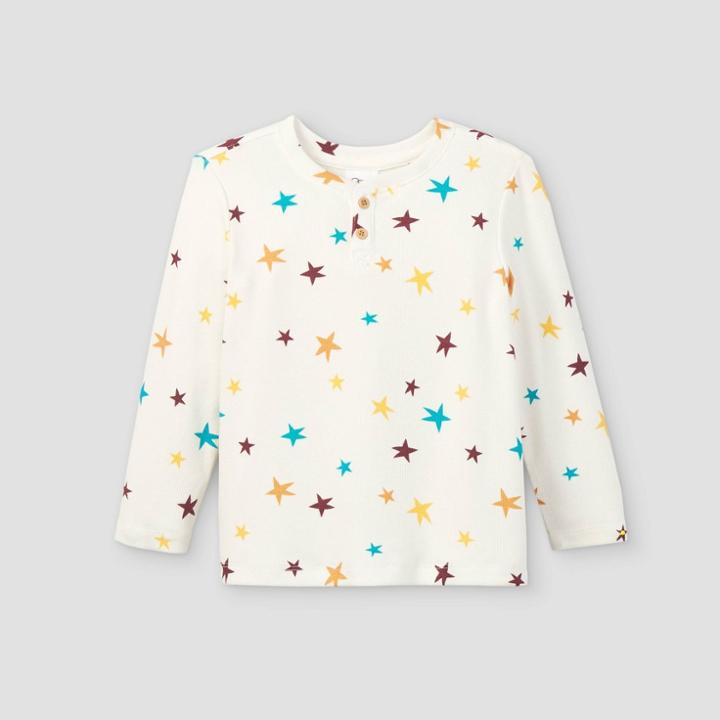 Toddler Boys' Ribbed Printed Long Sleeve Henley Shirt - Art Class Cream